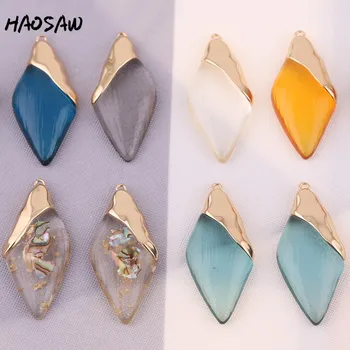 

HAOSAW 22*51MM 4Pcs Resin Charms/Semi Alloy/Leaf Earring Charm/Real Shell Inside/Hand Made/DIY Charms/Jewelry Accessories