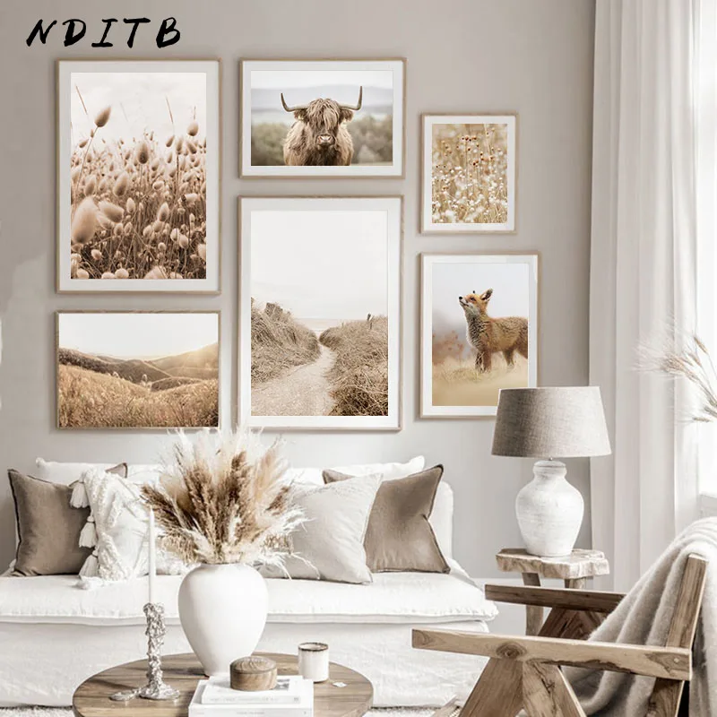 Скандинавский декоративный постер с изображением природы поля пейзажа