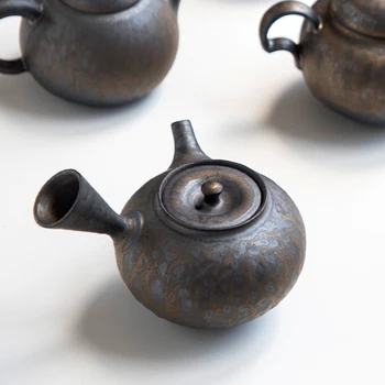 

Rough pottery side tea pot Japanese style teapot ceramic handmade kungfu tea set household black small single handle pot