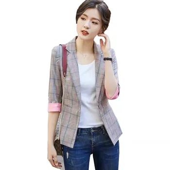 

Plaid Jacket 2020 New Style Fashion Casual Korean-style Three quarter Sleeve