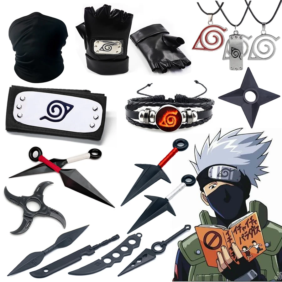 5pcs Anime Naruto Set Cosplay Accessories Kakashi Kunai Gloves Mask