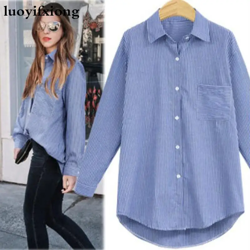 Women Blouses Korean Long Sleeve Loose Striped Blouse Women Shirts Fashion Turn-down Collar Womens Tops and Blouses Blusas Mujer