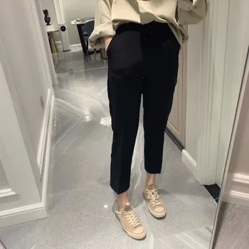 

2020 Spring And Autumn New Youth Popular Solid Color Female Was Thin High Waist Trousers Fashion Chic Wild Casual Pants BlackS-L