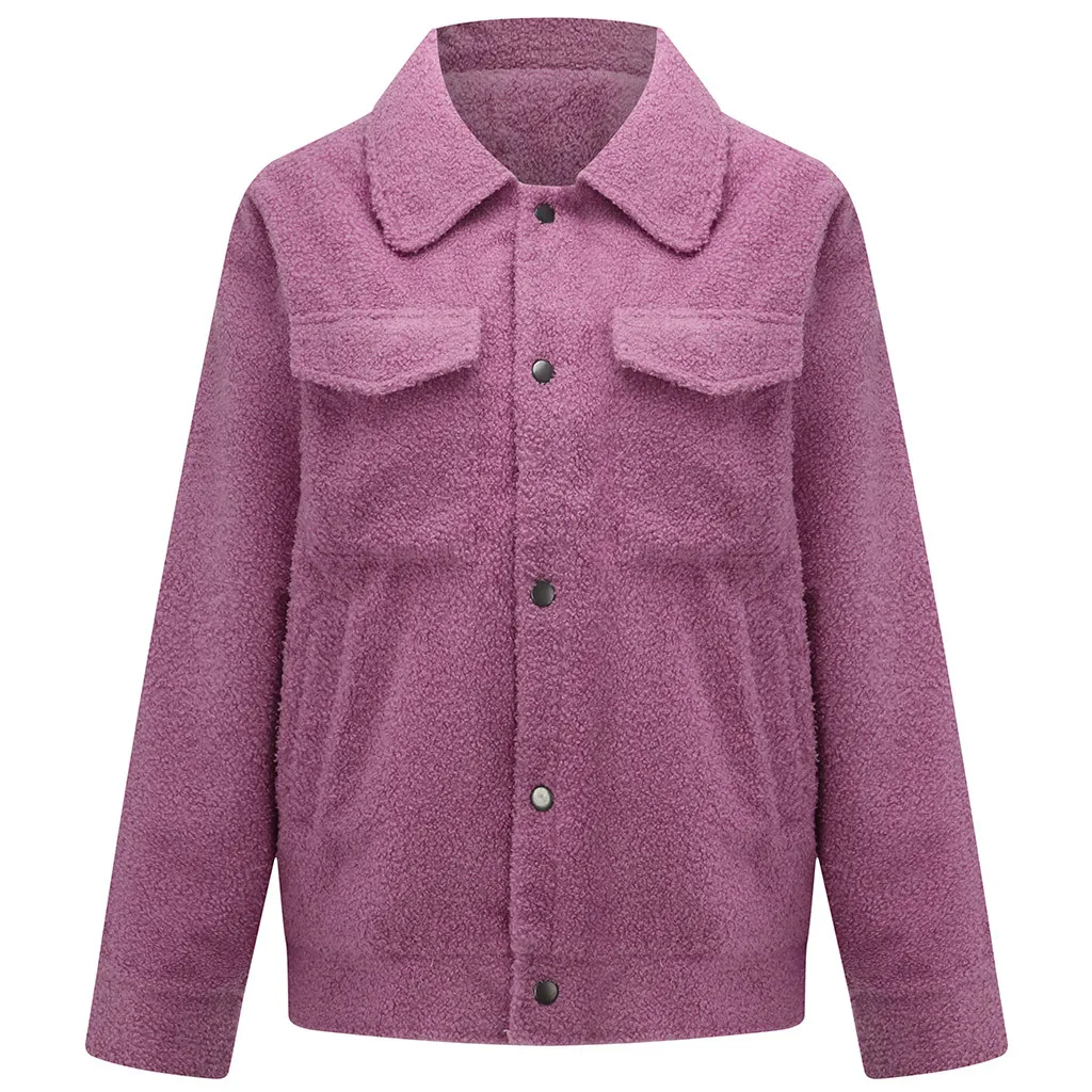 Элегантное женское пальто из искусственного меха, осенне-зимняя теплая мягкая меховая куртка на пуговицах, женское плюшевое пальто с карманами, повседневная плюшевая верхняя одежда 906 - Цвет: Hot Pink