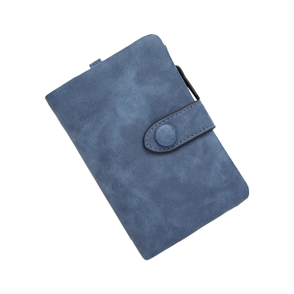 Fashion Female Scrub Wallet Short Section Tri-fold Multi-card Wallet Card Holder Clutch Wallets Solid Color Mini Coin Purse - Цвет: Blue