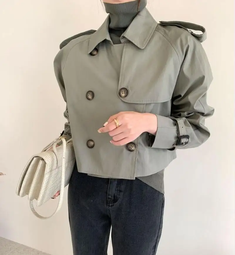 

New 2020 Autumn Winter Women's Windbreaker Streetwear Buttons Cargo Vintage Oversize Wild Short Trench Tops CL754