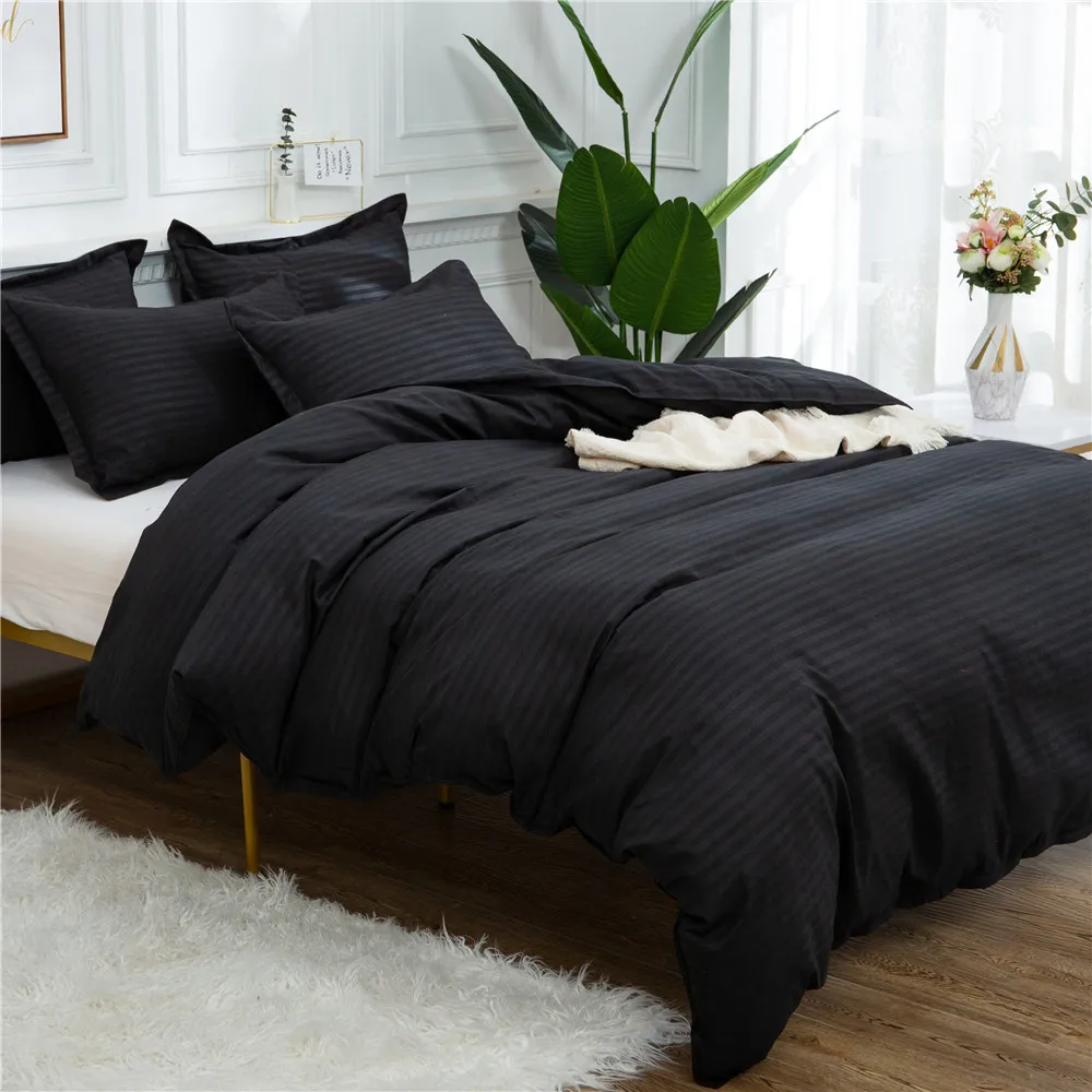 Home Textile Black Quilt Set Double Queen King Size Bedding Set Solid Color High Quality Comforter Duvet Cover bed set bedding Home Textile Black Quilt Set Double Queen King Size Bedding Set Solid Color High Quality Comforter Duvet Cover bed set bedding