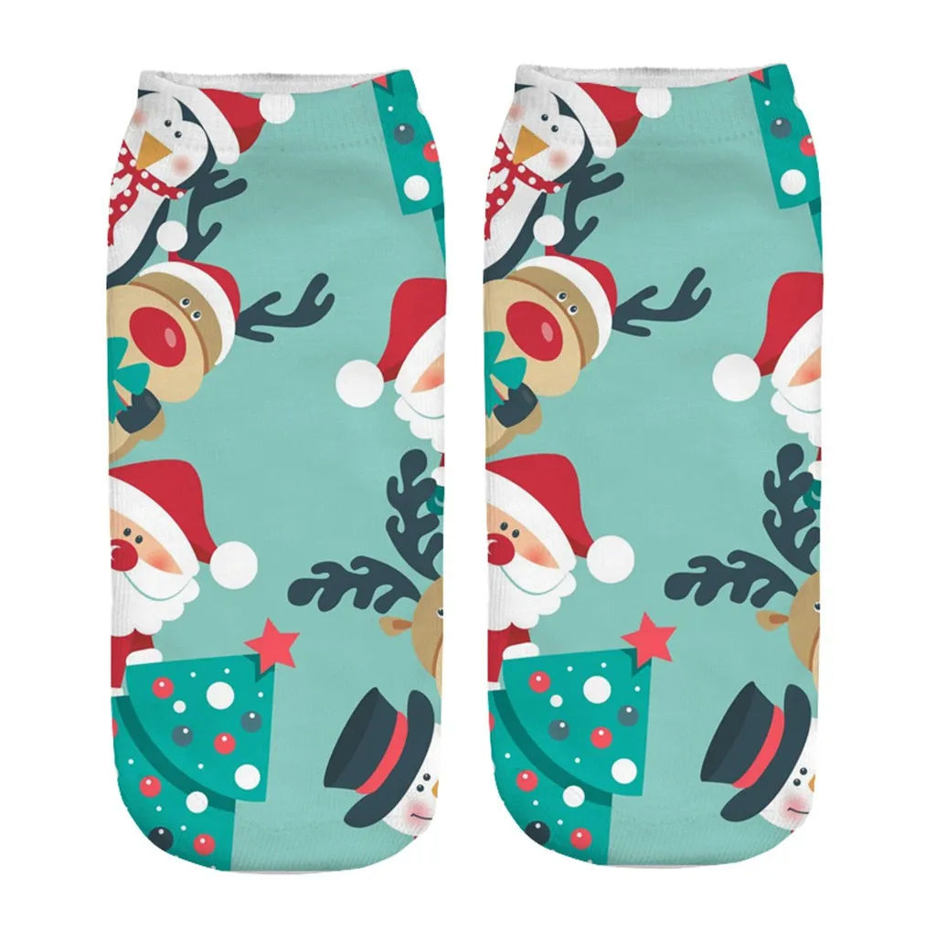 Повседневные рабочие деловые носки 3D Рождественский Санта и Олень Печать средние спортивные носки для мужчин и женщин - Цвет: D