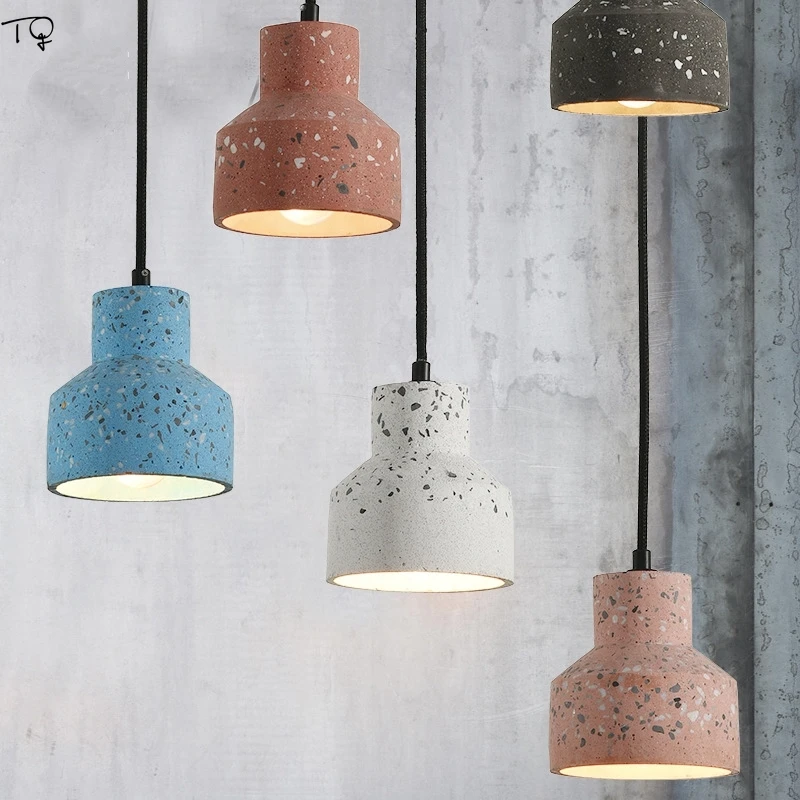 Billige Nordic Terrazzo Zement Beton Anhänger Lichter Moderne Led E27 Restaurant Bar Wohnzimmer Schlafzimmer Küche Industrielle Lampe Design