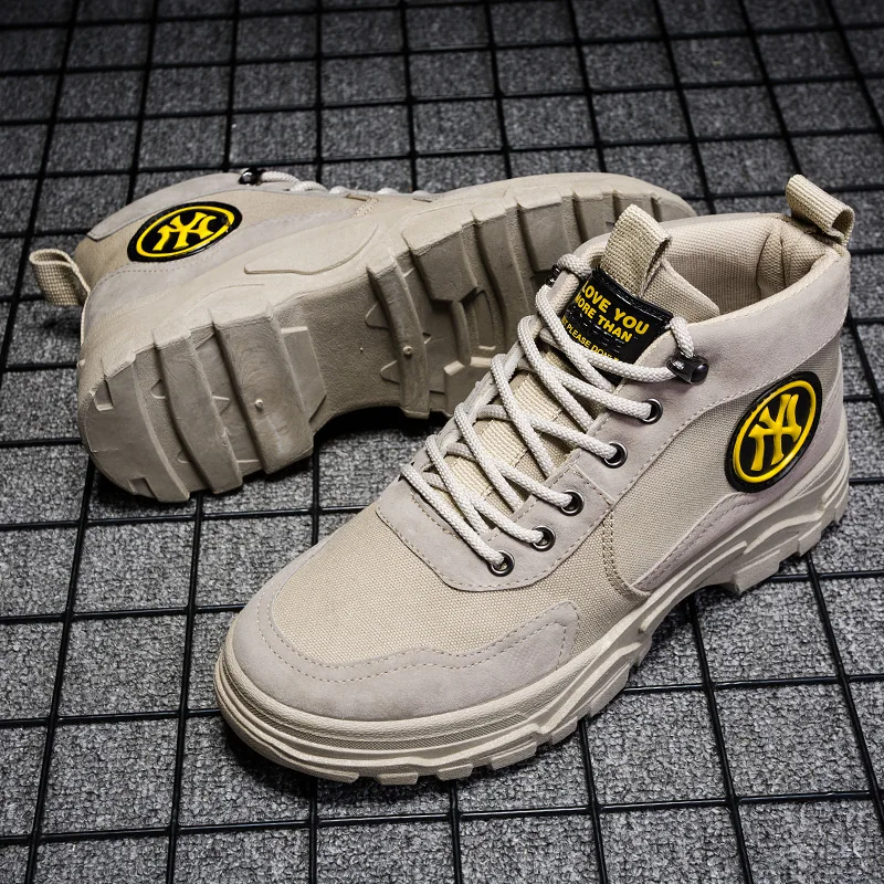 Мужская обувь с высоким берцем качественная из лайкры и коровьей кожи брендовая