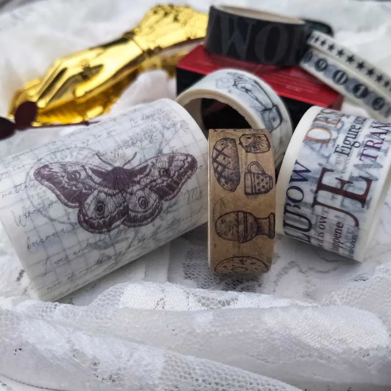 

7Rolls/Set Retro Journal Washi Tape Stamp Butterfly English Letter Vintage Deco Masking Tape Cute Number DIY Bullet Scrapbooking