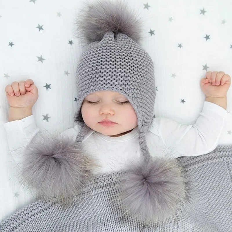 2020new spanish Winter Tide Wool Cap Children's Hat Children Knitting Cap baby fashion sweet fur hat newborn photography props