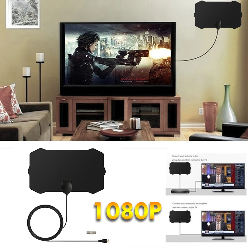 LONG 50 Mile Range Digital TV HDTV Antenna F Port/Tv Port Freeview 1080p Signal Ultra Thin Aerial Indoor Home Ampliving