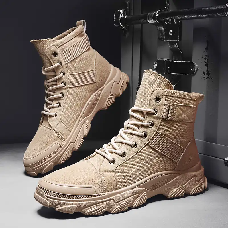 デニムとウェビング男性軍のブーツキャンバス冬のメンズ作業靴暖かい冬メンズブーツレースアップ足首雪男性 作業 安全ブーツ Aliexpress