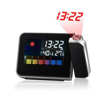 

2019 LED Projection Clock With Temperature Humidity Monitor Calendar Alarm Clock Rotatable Projector LED Backlight Table Clock