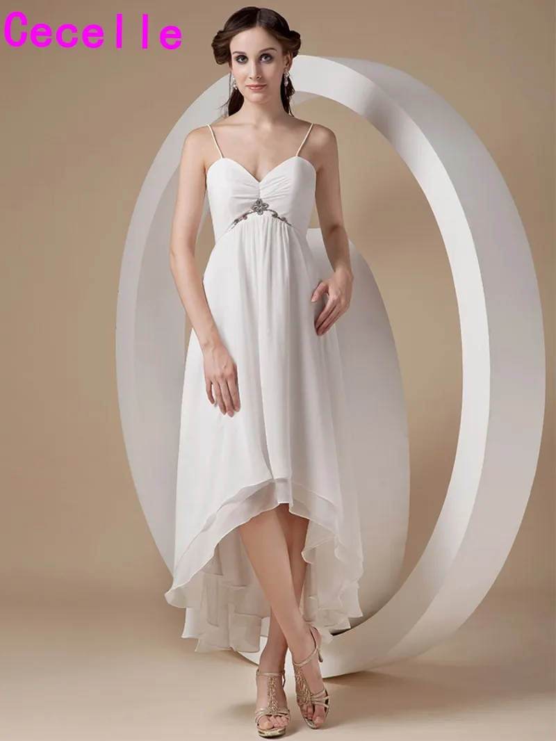 

Informal Chiffon Ivory High Low Maternity Wedding Dresses With Spaghetti Straps Summer Reception Wedding Gowns For Pregnant