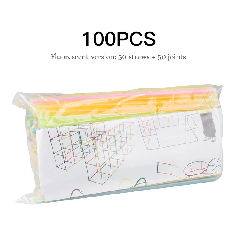 4D космическая соломенная сплайсинговая Сборка строительные блоки для детей строительные вставки для детей креативный конструктор развивающие игрушки - Цвет: Fluorescent 100PCS