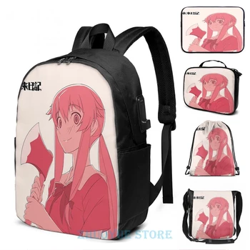 

Funny Graphic print Mirai Nikki(5) USB Charge Backpack men School bags Women bag Travel laptop bag