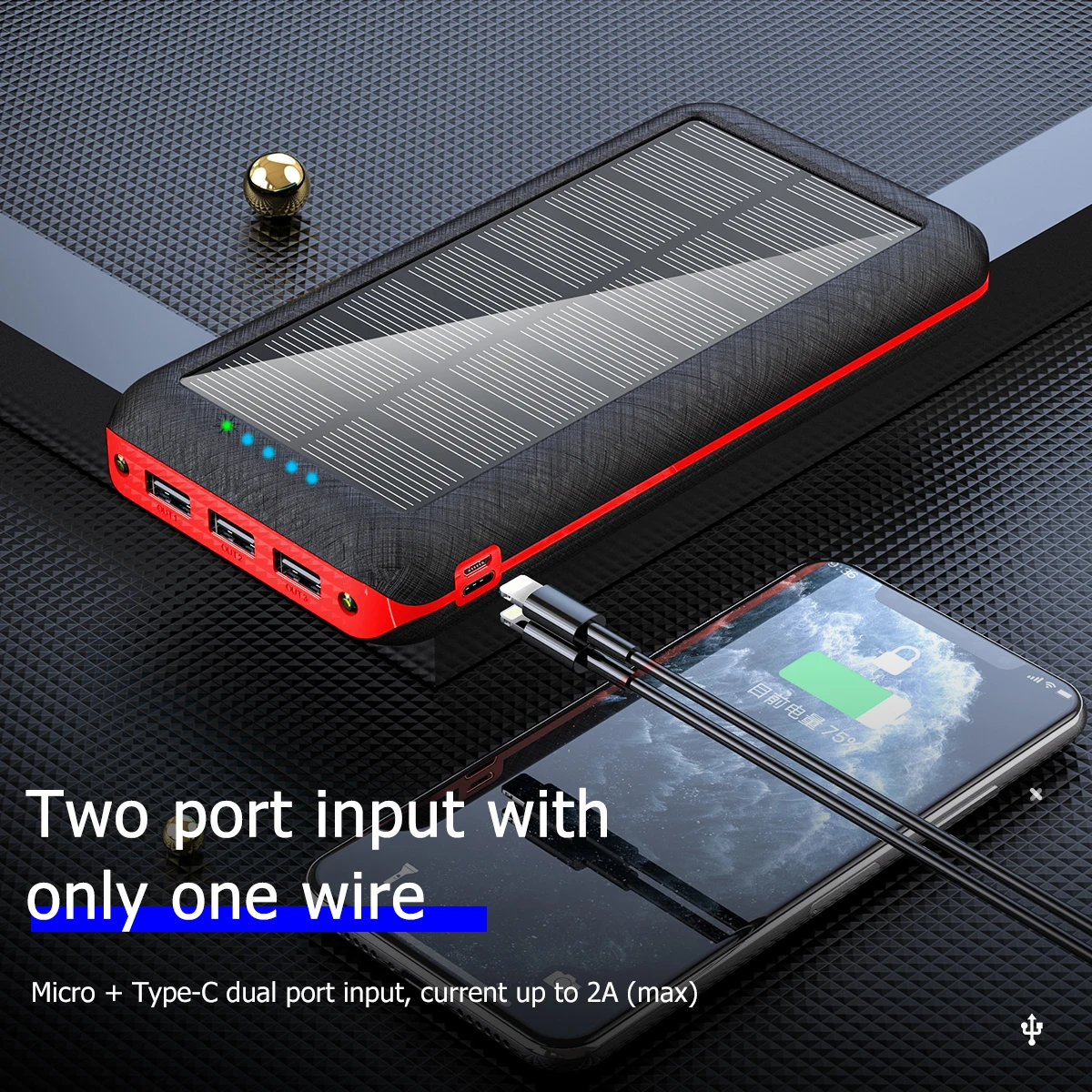 Solar Portable 80000mAh Qi Wireless Fast Charging Power Bank External Battery for Xiaomi Samsung IPhone