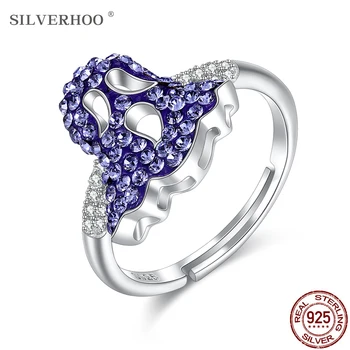 

SILVERHOO 925 Sterling Silver Ring Cubic Zirconia Woman Ring Creative Design Adjustable Ring Fashion Anniversary Party Gift