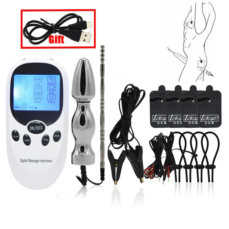 BDSM Electric Shock Anal Vaginal Plug E-Stim Penis Ring Urethral Dilator Massage Gloves Nipple Clamps Sex Therapy Toy Kit