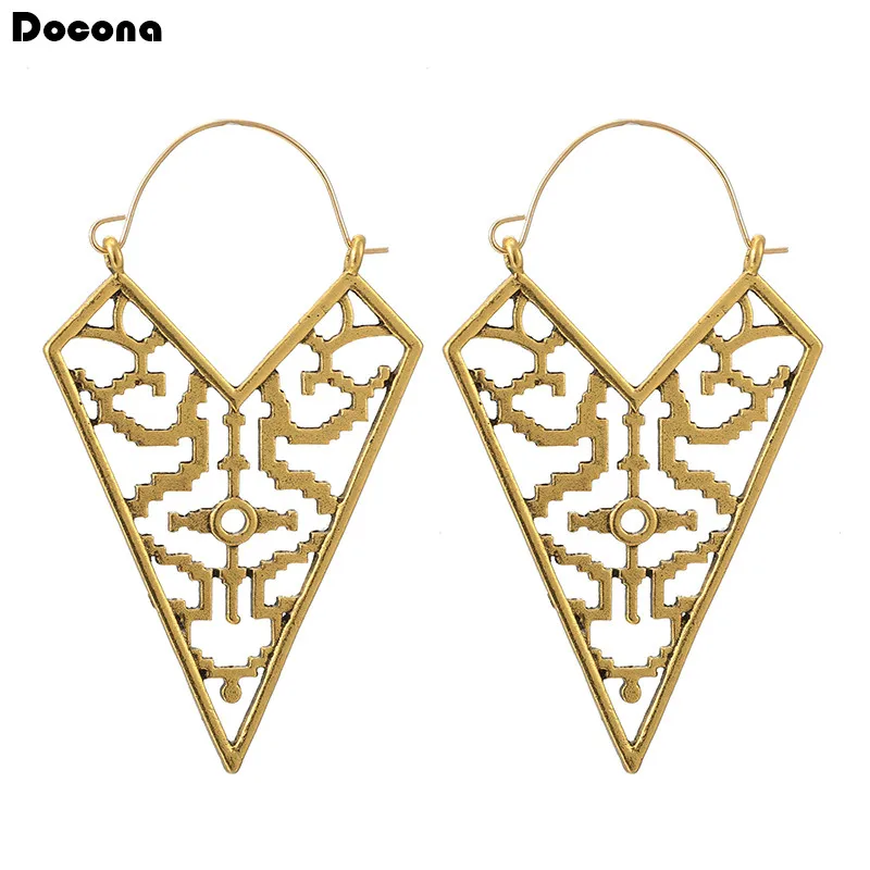 docona Vintage Antique Gold Drop Earrings Punk Alloy Metal triangle Hollow Geometric Jewelry for Women Accessories 9663 | Украшения и