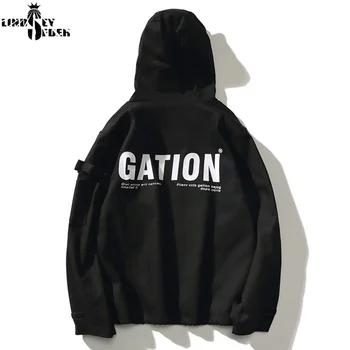 

Men's Jacket Solid Color Pockets CATION Print on Back Adjustable Cuff Jackets Hoodie Coat Tracksuit Zipper Coat Outwear