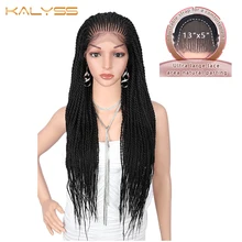 Kalyss 31 дюйм(ов) 13x5 ручной плетеные парики для чернокожих Для женщин синтетический Синтетические волосы на кружеве парик фронтальной натуральный черный косы заплетать парики для волос
