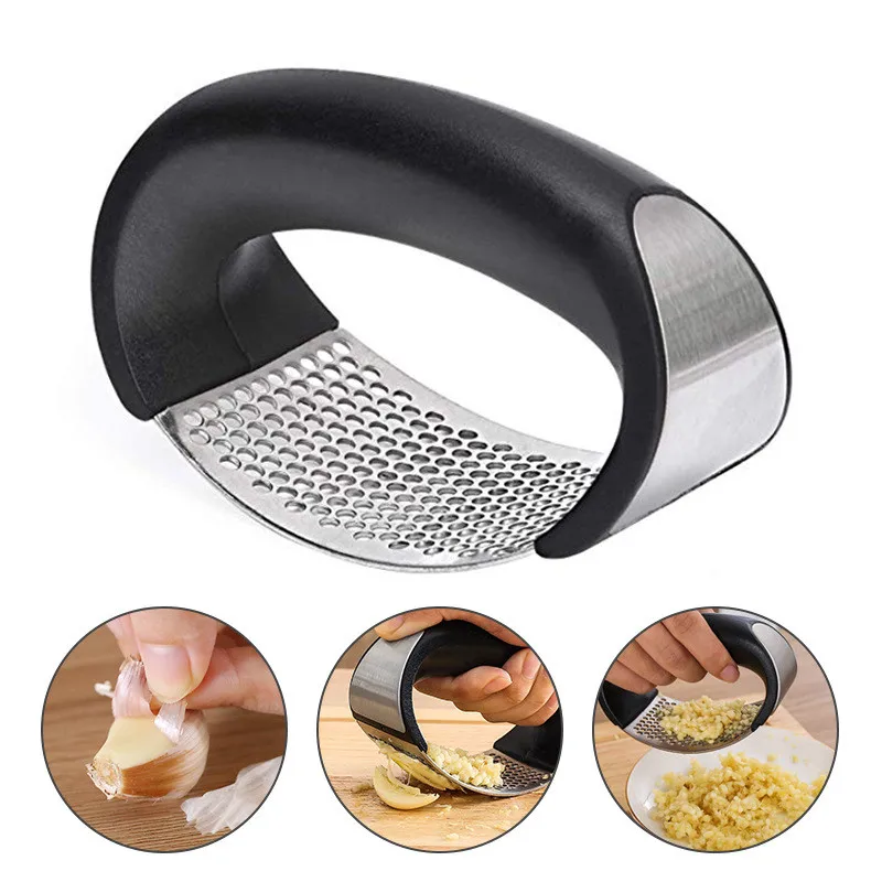 

Stainless Steel Manual Garlic Press Handheld Ginger Garlic Curve Mincer Chopping Cutting Knife Kitchen Fruit Vegetable Tools