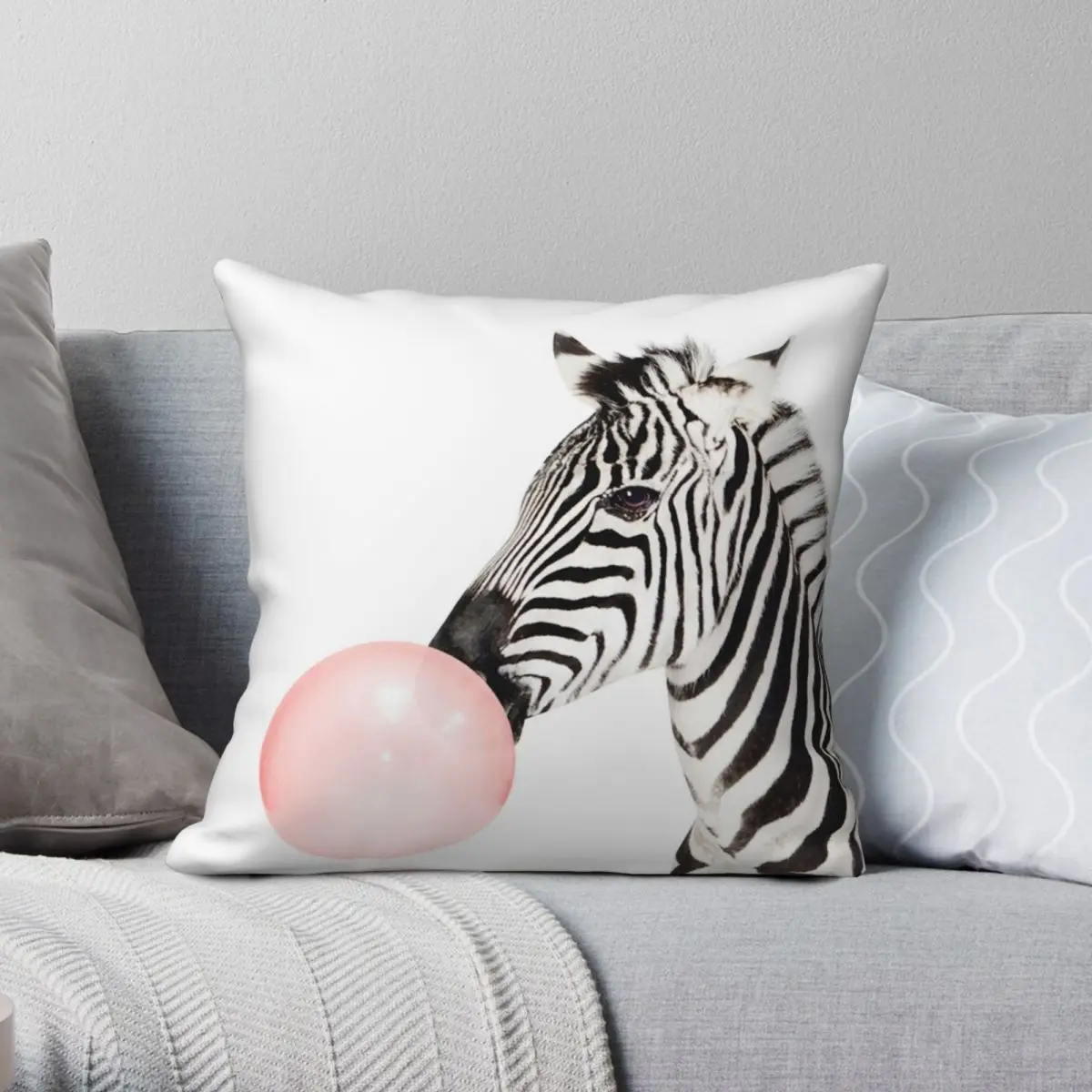 Zebra Bubble Gum Nursery Square Pillowcase Polyester Linen Velvet Zip Decor Throw Pillow Case Home Cushion Cover 18" | Дом и сад