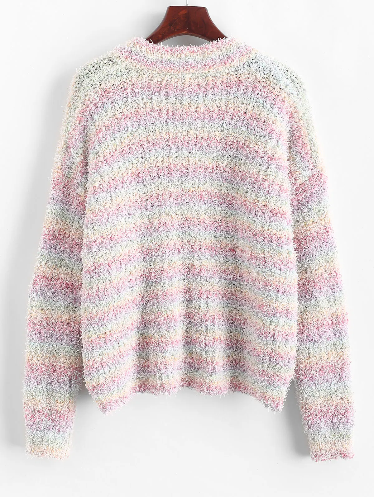 ZAFUL X Yasmine Bateman, v-образный вырез, полосатый вязаный свитер с попкорном, длинный рукав, свободные вязаные топы,, сексуальные женские пуловеры с открытыми плечами
