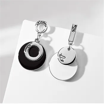 

Luxury Female Enamel Drop Earrings Classic 925 Sterling Silver Wedding Earrings For Women Charm Round Asymmetry Dangle Earrings