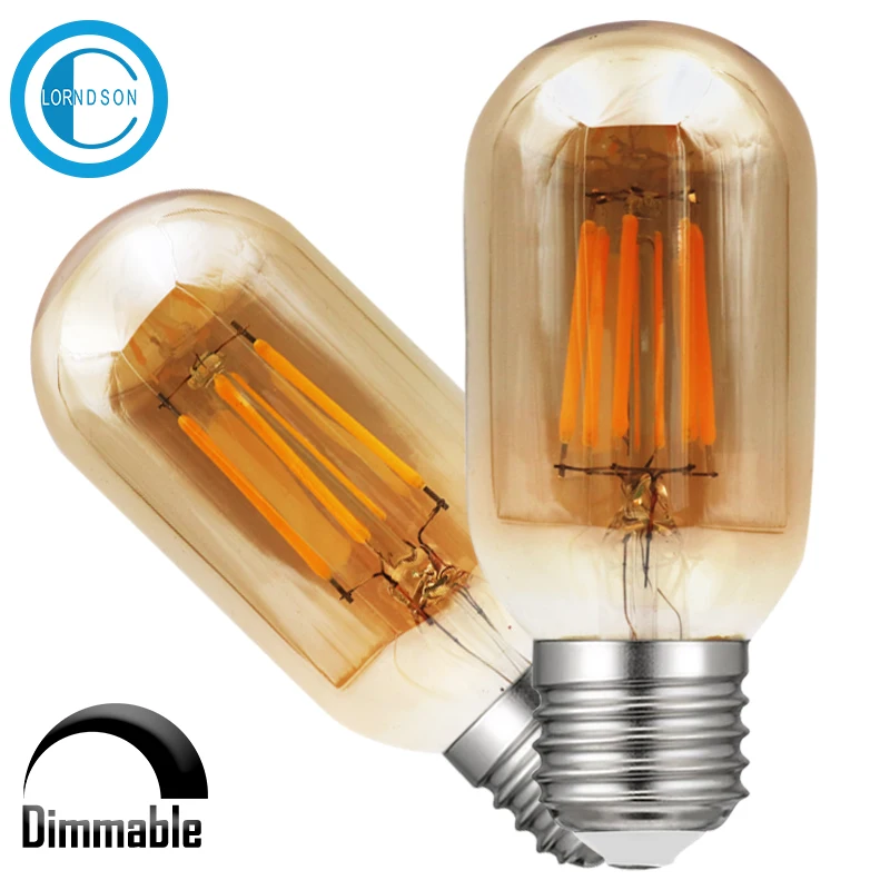 Dimmable Amber Tubular Glass Bulbs 4W 6W 8 Watts Led Antique E27 E26 Vintage Retro Lamp 110V 220V Filament Bulbs Decorative Lamp