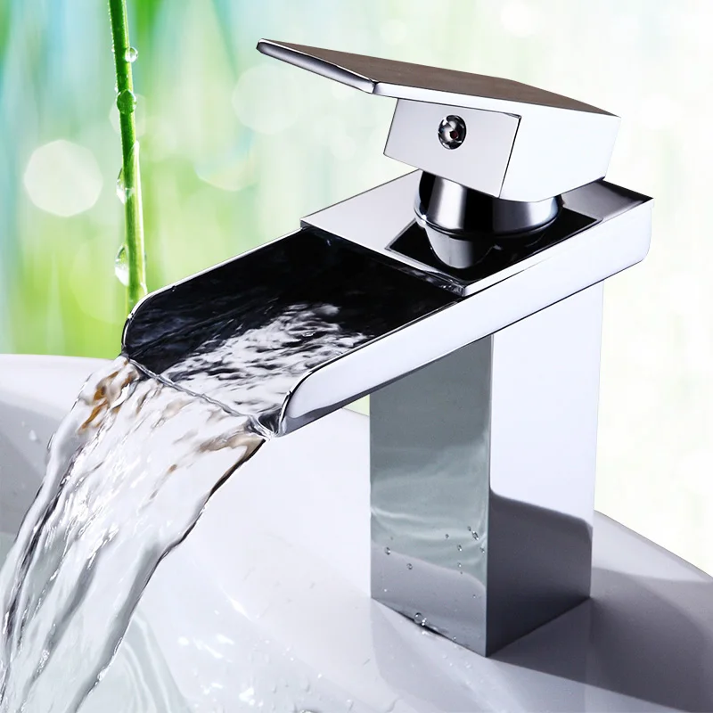 

Bathroom Basin Faucet Brass Vanity Vessel Sinks Washbasin Cold And Hot Water Mixer Tap Waterfall Deck Mount Chrome Single Handle