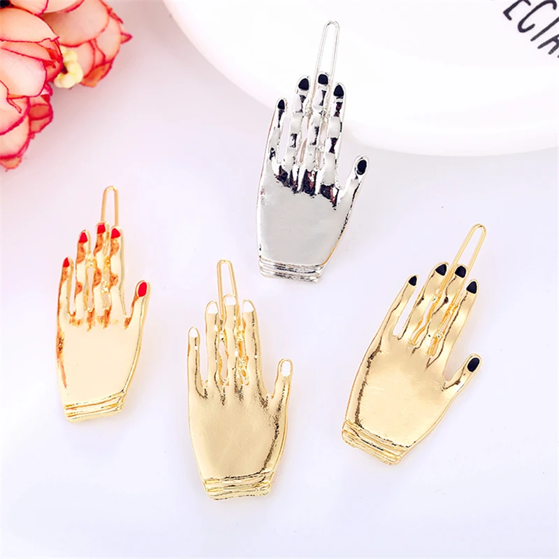 

1pc Women Fashion Funny Gold Silver Hand Hairpins Zinc Alloy Nail Hand Hair Clips Metal Hair Barrettes Hair Accessories New