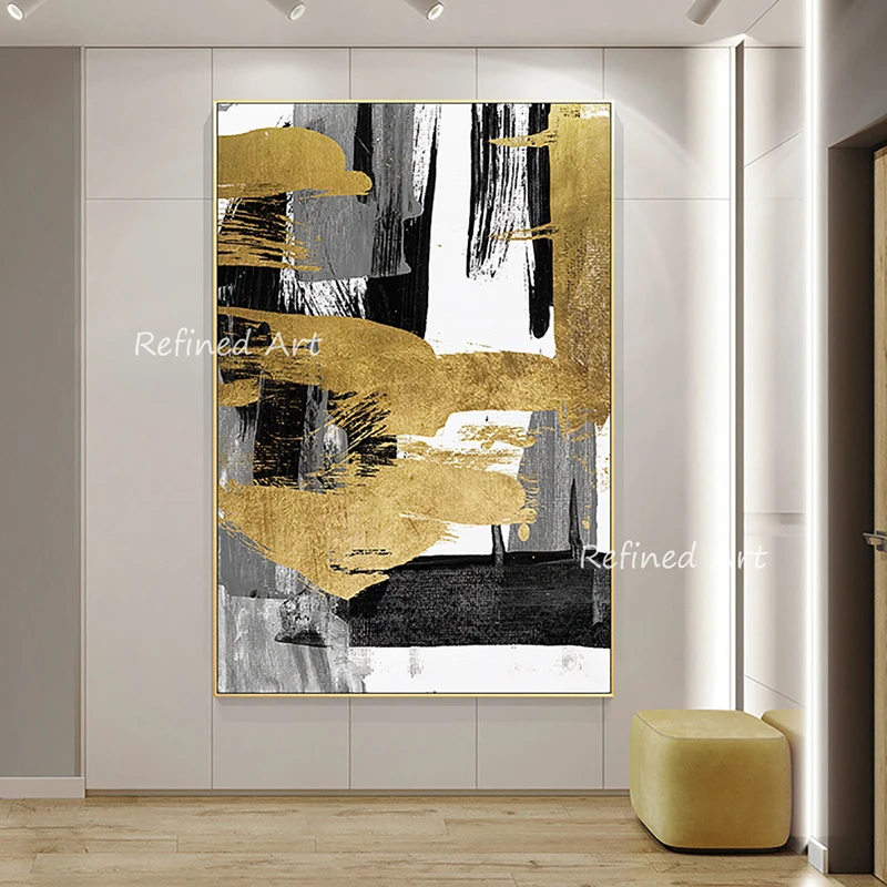 

Hand Painted Modern Abstract Oil Painting Golden Black Picture On Canvas paintings For Living Room Home Art Decoration Unframed