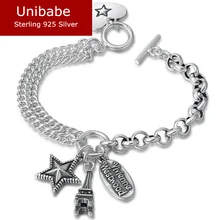 925 пробы серебряный браслет с Эйфелевой башней женский ретро S925 браслет(FGL