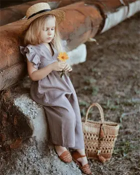 

Cute Toddler Baby Girls Kids Clothes Ruffle Sleeveless Solid Cotton Summer Romper Backless V-Neck Collar Jumpsuit One Pieces