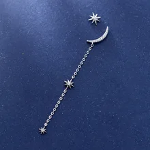 MloveAcc стерлингового серебра 925 Асимметричный Луна Звезда ослепительный фианит цепи серьги гвоздики для женщин серебро 925 ювелирные изделия подарок
