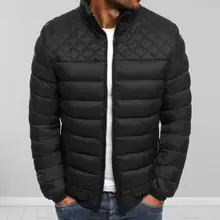 

2021 Base Men Jacket Solid Color Stand Collar All Match Coat Autumn Winter Warm Casual Plaid Quilted Overcoat for Daily Wear