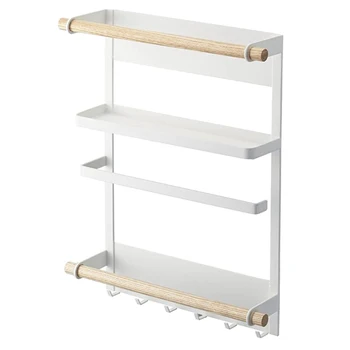 

Refrigerator Rack Kitchen Free Punching Hanging Paper Rack Multifunctional Side Wall netic Storage Rack-White