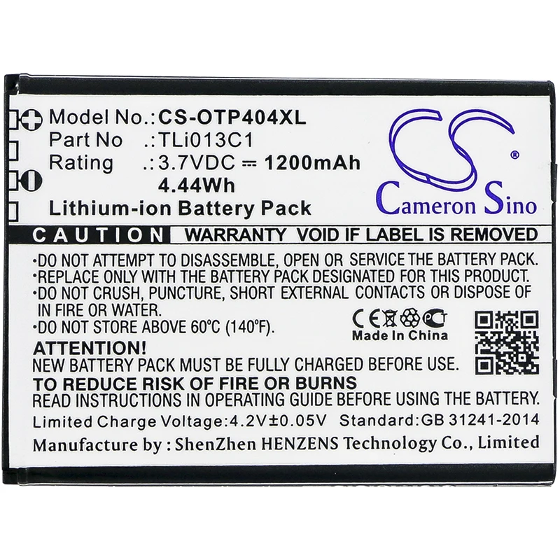 UPGRADE Cameron Sino Battery For Alcatel TLi013C1 One Touch Go Flip,OT-4043S,OT-4044T 1200mAh / 4.44Wh