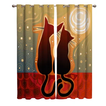 

Cat Lover Silhouette Window Curtains Curtains for Living Room Decorative Items Living Room