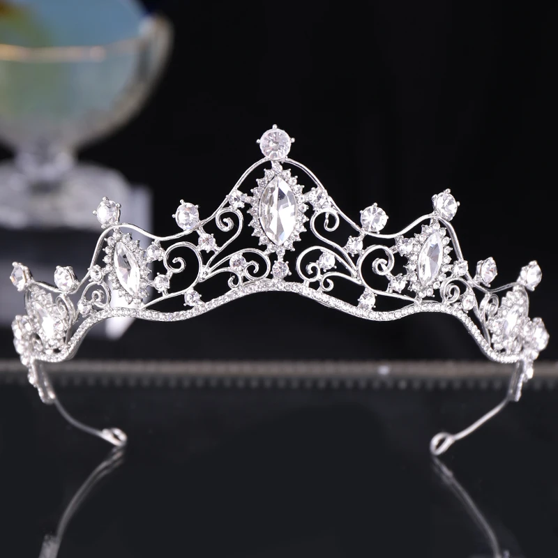 Модная розовая Золотая Серебряная корона принцессы со стразами свадебная диадема вечерние украшения для волос Свадебные аксессуары для волос - Окраска металла: Silver