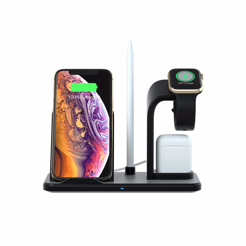 USB быстрое зарядное устройство Qi Беспроводная зарядка AirPower для iPhone для Airpods 4 в 1 беспроводная зарядная подставка Dock-L1017