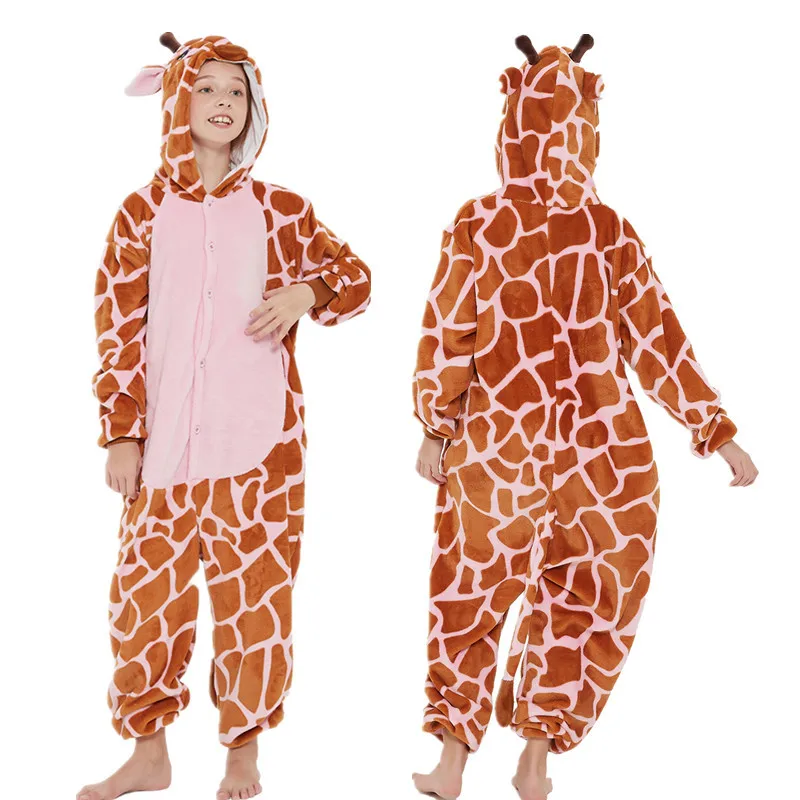 Kigurumi Adult Anime Cosplay Costume Giraffe Onesies Cartoon Children Pajamas Winter Sleepwear Boys Onesies Girls Pajama Set