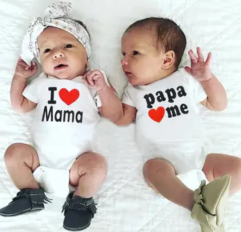 

Europe And America Hot Selling Newborns Romper Summer Infant Baby Summer One-piece I Love Mom Dad Love Me Printed