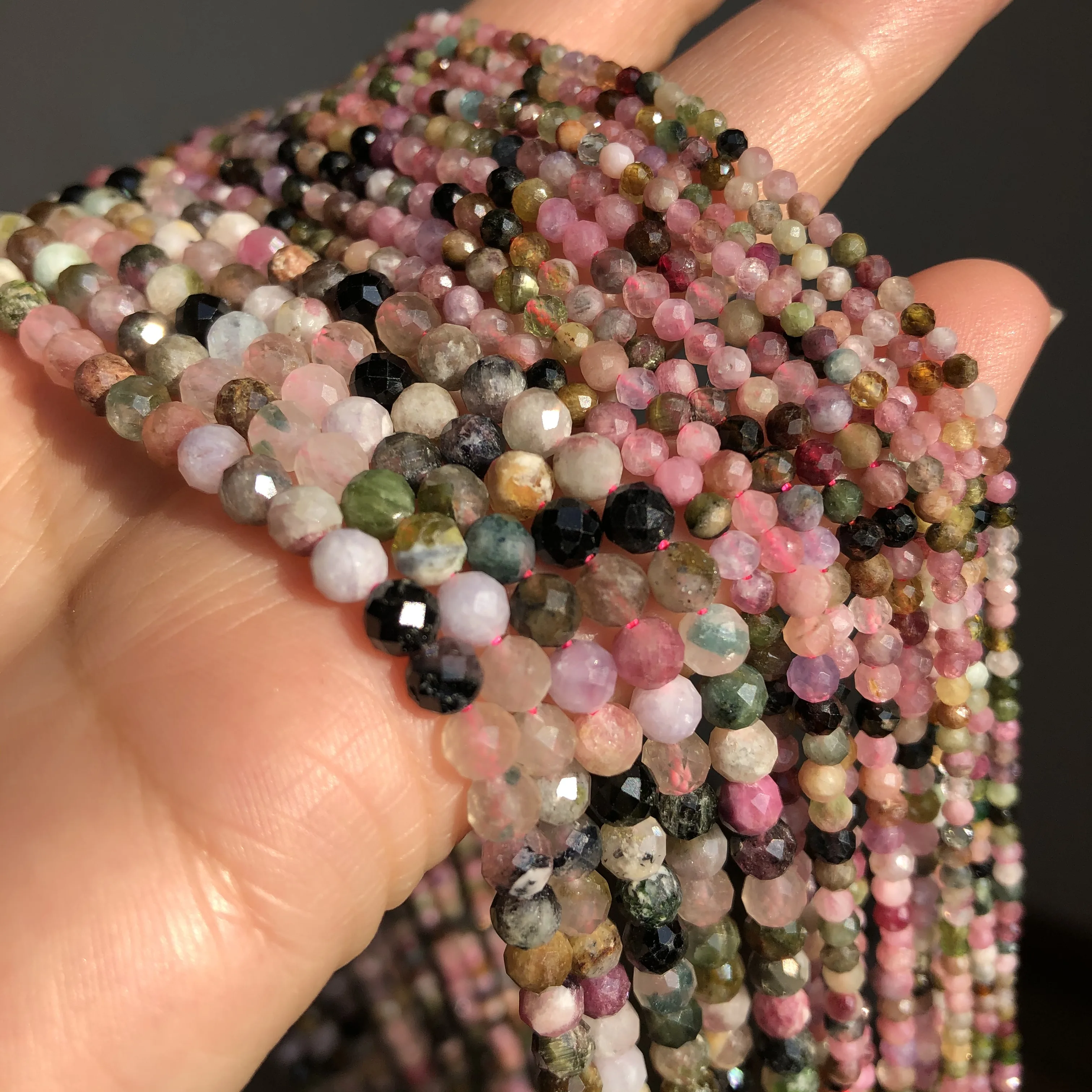 Loose Stone Beads Natural Faceted Colorful Tourmaline Stone Beads Round Loose Spacer Bead for Jewelry Making DIY Bracelet Accessories 15'' 2 3 4mm