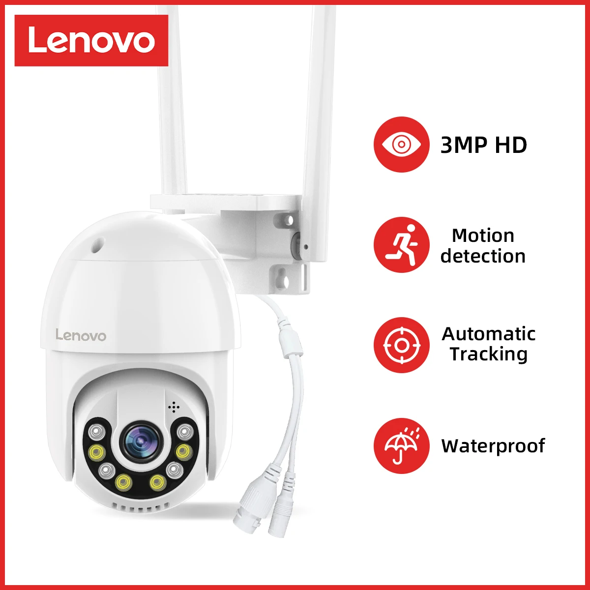 Lenovo 3MP PTZ WIFI IP Camera Outdoor 4X Digital Zoom Night Full Color Wireless P2P Security CCTV Camera Two Way Speak Audio