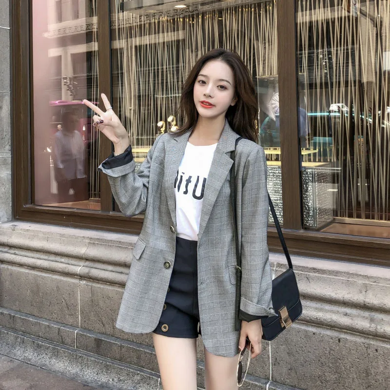 

Photo Shoot Online Celebrity Spring And Autumn Plaid Small Suit Coat Women's 2019 Autumn New Style Korean-style Loose-Fit Britis